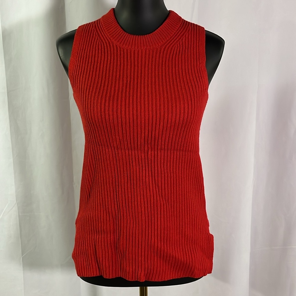 NWT J. Crew Red Chunky Knit Sleeveless Wool Blend Crew Neck Sweater